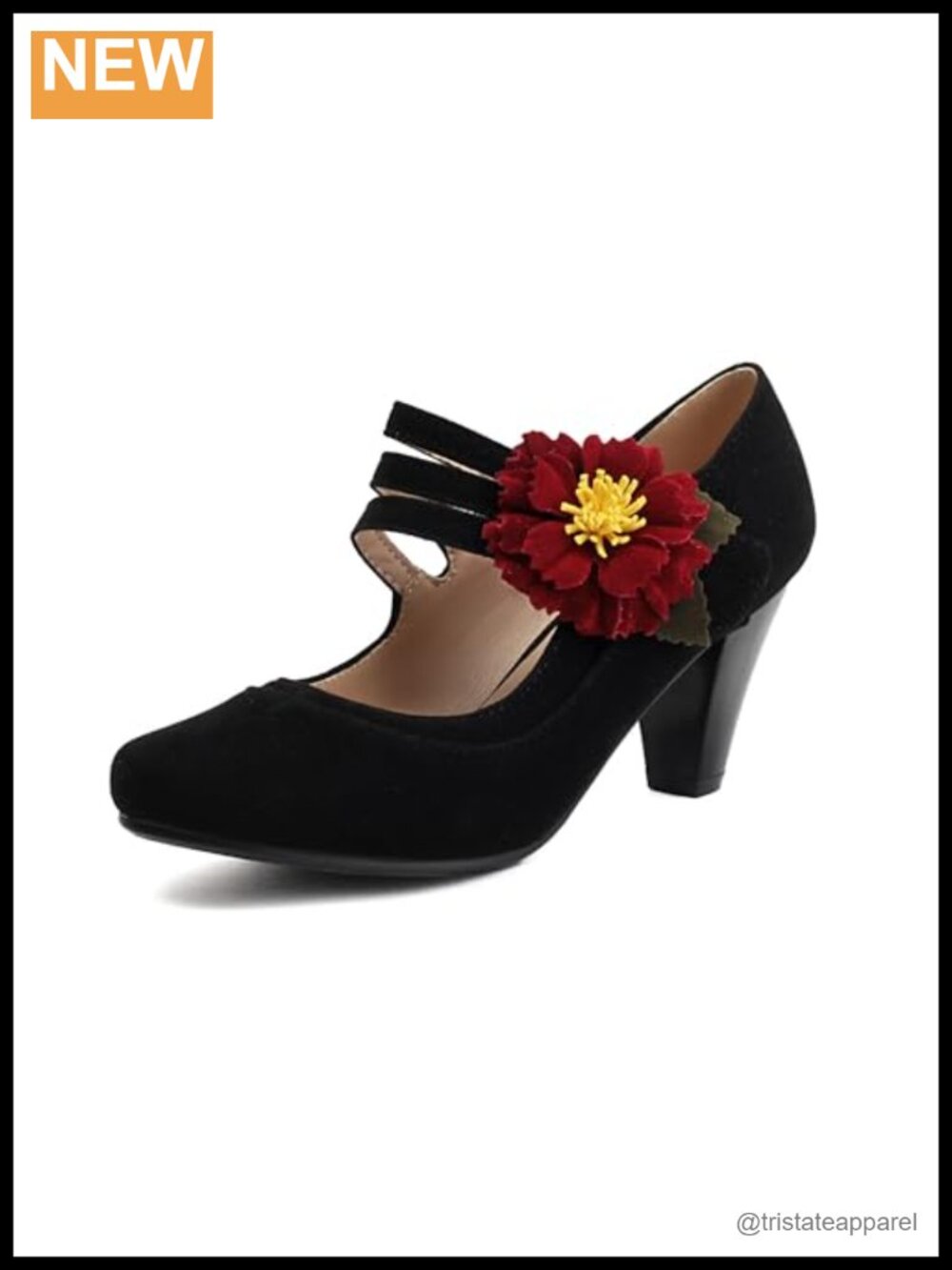 Mary Jane Heels Ankle Strap 3.14in Block Heel Vintage Retro Pumps Faux Leather